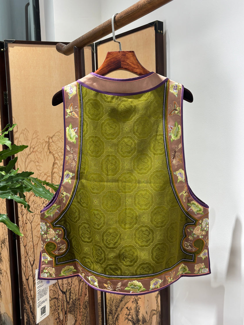 Green Heritage Xiangyunsha Embroidered Vest | Luxe Orienta Modern Chinese Luxury Vest - Luxe Orienta CO., LIMITED
