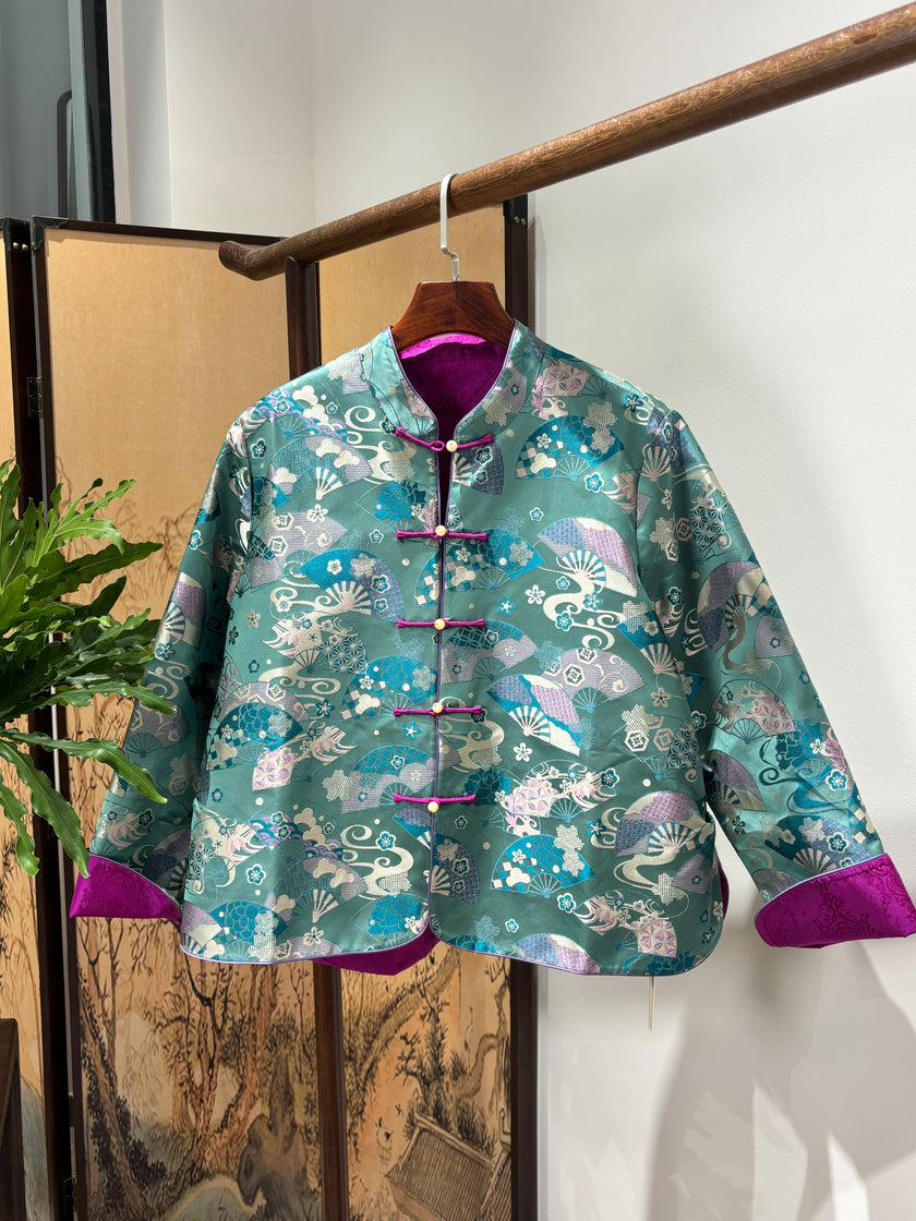 Heritage Blue Fan Shu Brocade Jacket | Luxe Orienta Modern Chinese Luxury Outerwear - Luxe Orienta CO., LIMITED