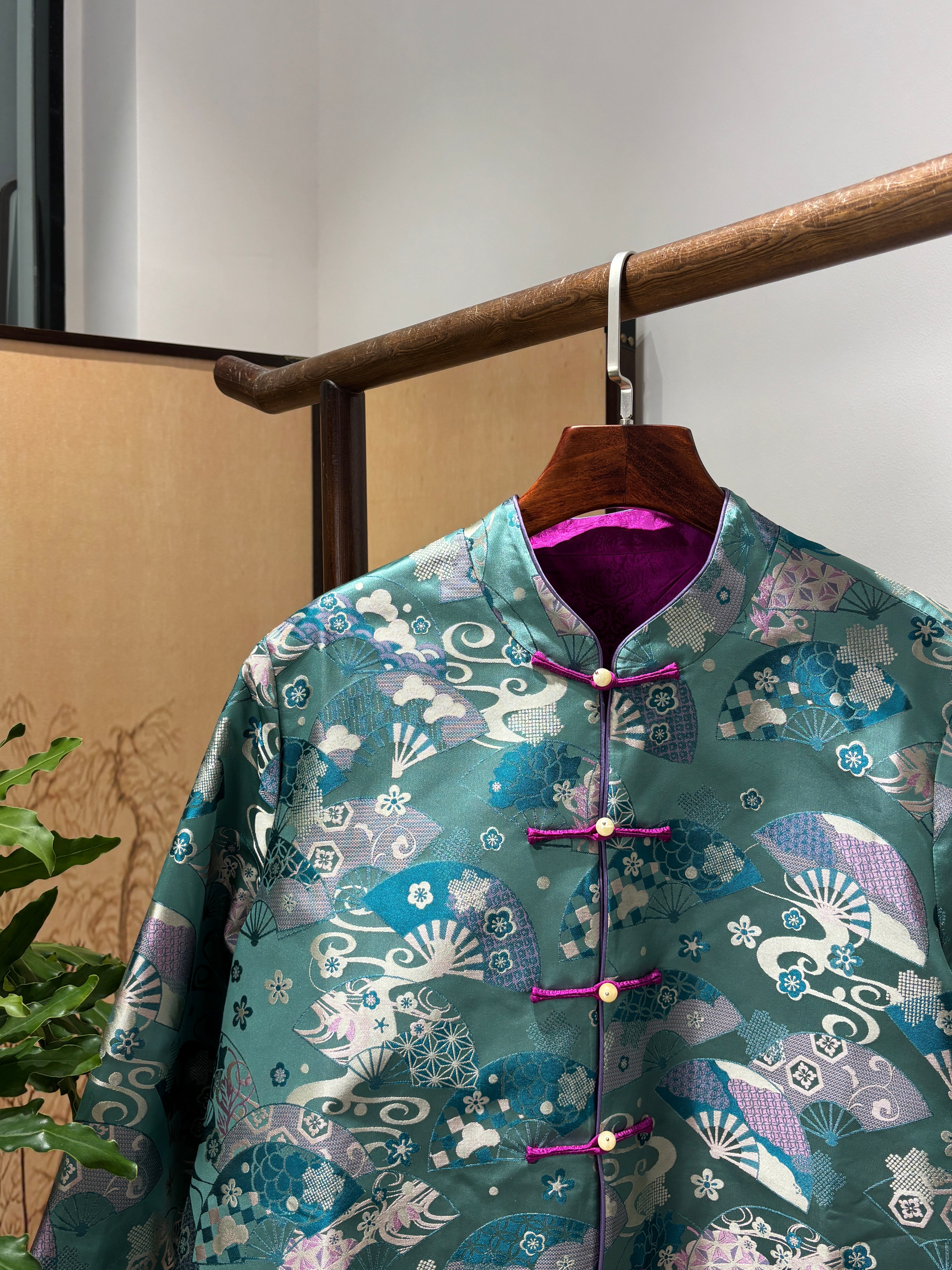 Heritage Blue Fan Shu Brocade Jacket | Luxe Orienta Modern Chinese Luxury Outerwear - Luxe Orienta CO., LIMITED