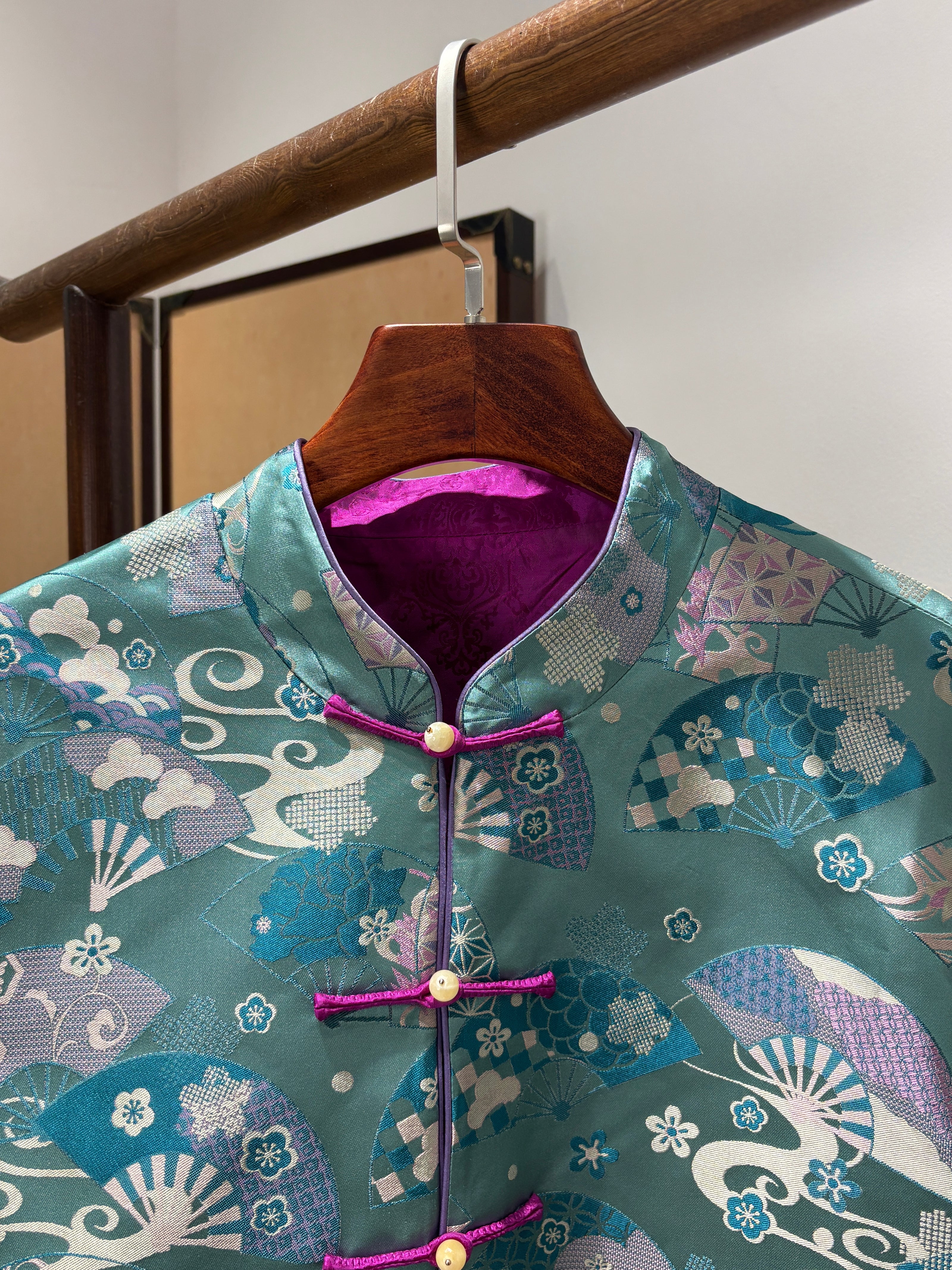 Heritage Blue Fan Shu Brocade Jacket | Luxe Orienta Modern Chinese Luxury Outerwear - Luxe Orienta CO., LIMITED