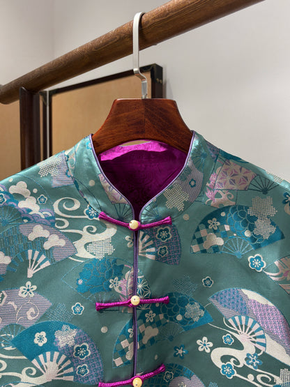 Heritage Blue Fan Shu Brocade Jacket | Luxe Orienta Modern Chinese Luxury Outerwear