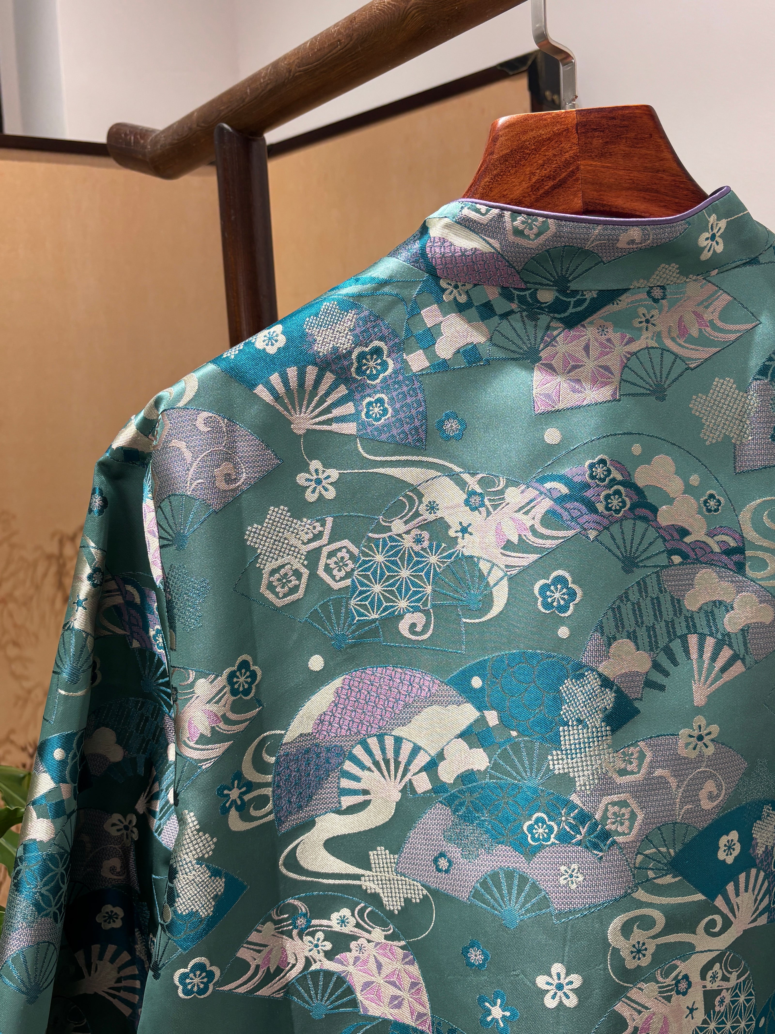 Heritage Blue Fan Shu Brocade Jacket | Luxe Orienta Modern Chinese Luxury Outerwear - Luxe Orienta CO., LIMITED