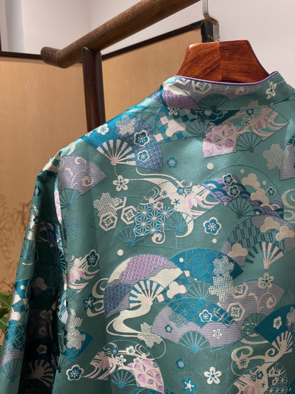 Heritage Blue Fan Shu Brocade Jacket | Luxe Orienta Modern Chinese Luxury Outerwear