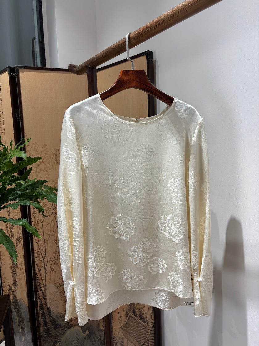 Beige Acetate Blouse | Luxe Orienta Modern Chinese Elegant Top - Luxe Orienta CO., LIMITED