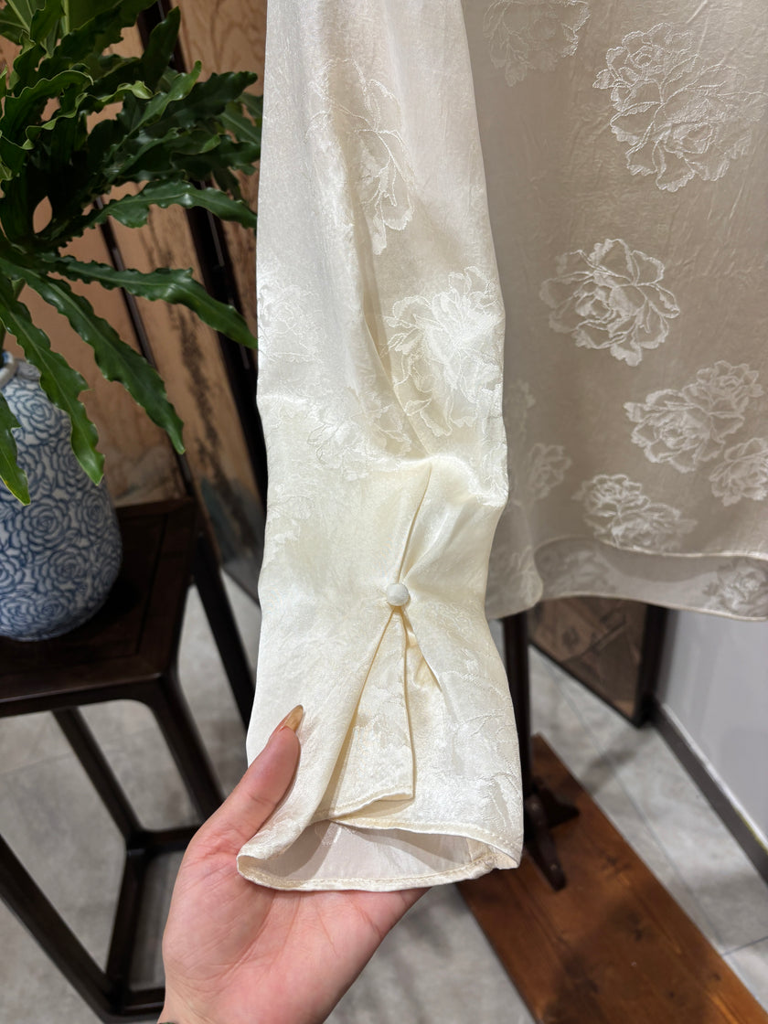 Beige Acetate Blouse | Luxe Orienta Modern Chinese Elegant Top - Luxe Orienta CO., LIMITED