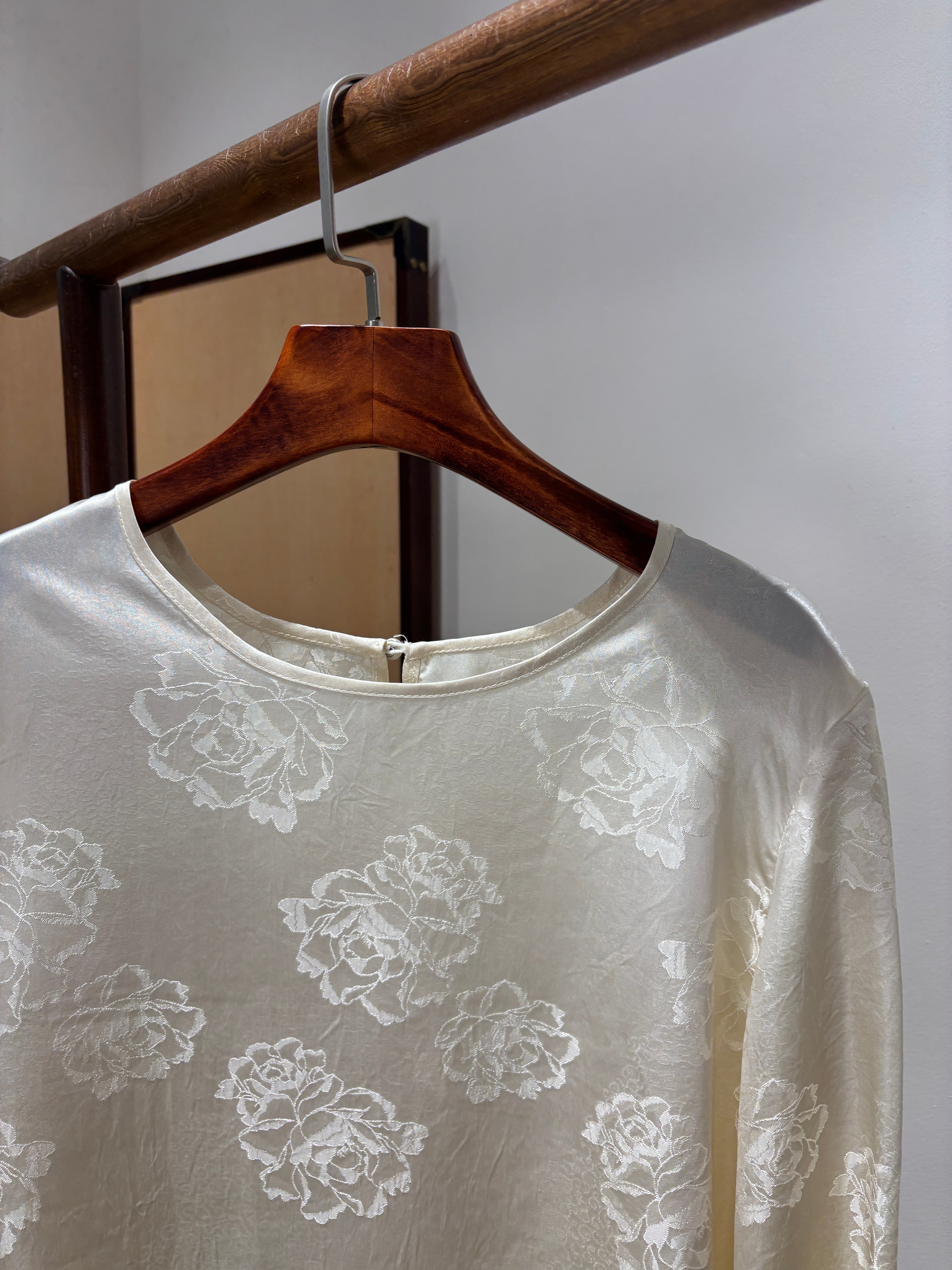Beige Acetate Blouse | Luxe Orienta Modern Chinese Elegant Top - Luxe Orienta CO., LIMITED