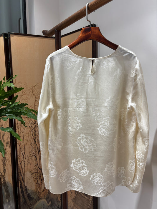 Beige Acetate Blouse | Luxe Orienta Modern Chinese Elegant Top