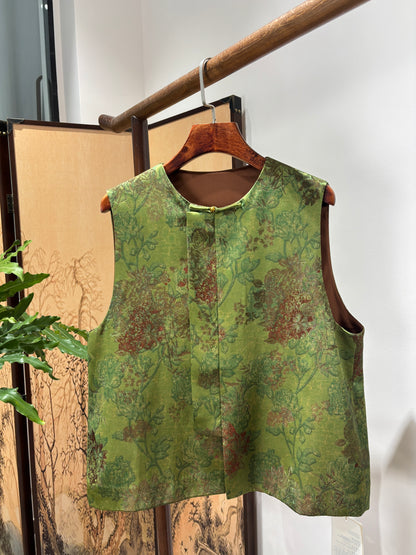 Green Rayon Jacquard Vest | Luxe Orienta Modern Chinese Luxury Vest