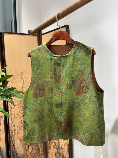 Green Rayon Jacquard Vest | Luxe Orienta Modern Chinese Luxury Vest