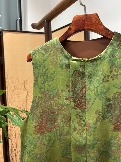 Green Rayon Jacquard Vest | Luxe Orienta Modern Chinese Luxury Vest