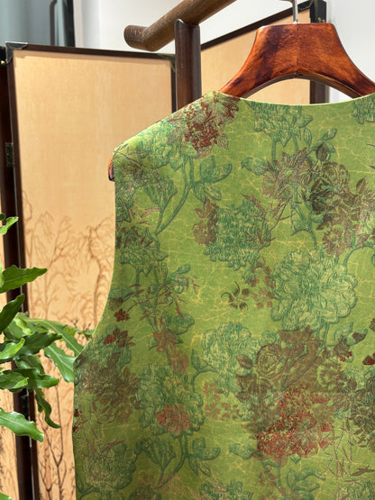Green Rayon Jacquard Vest | Luxe Orienta Modern Chinese Luxury Vest