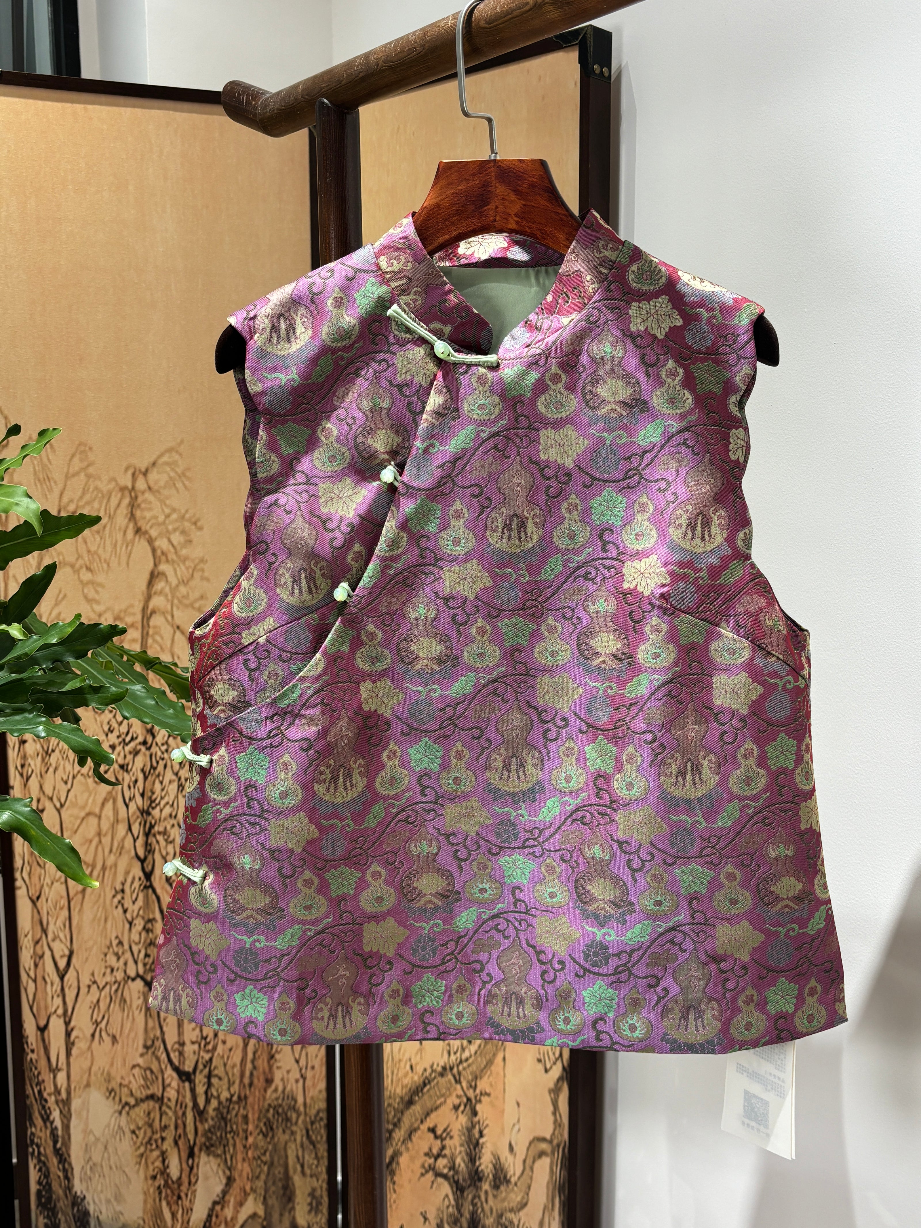 Purple Gourd-Pattern Rayon Song Brocade Vest | Luxe Orienta Modern Chinese Luxury Vest - Luxe Orienta CO., LIMITED
