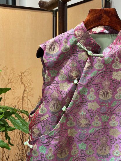 Purple Gourd-Pattern Rayon Song Brocade Vest | Luxe Orienta Modern Chinese Luxury Vest