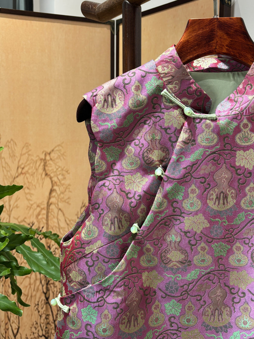 Purple Gourd-Pattern Rayon Song Brocade Vest | Luxe Orienta Modern Chinese Luxury Vest - Luxe Orienta CO., LIMITED