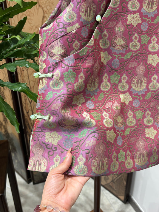 Purple Gourd-Pattern Rayon Song Brocade Vest | Luxe Orienta Modern Chinese Luxury Vest