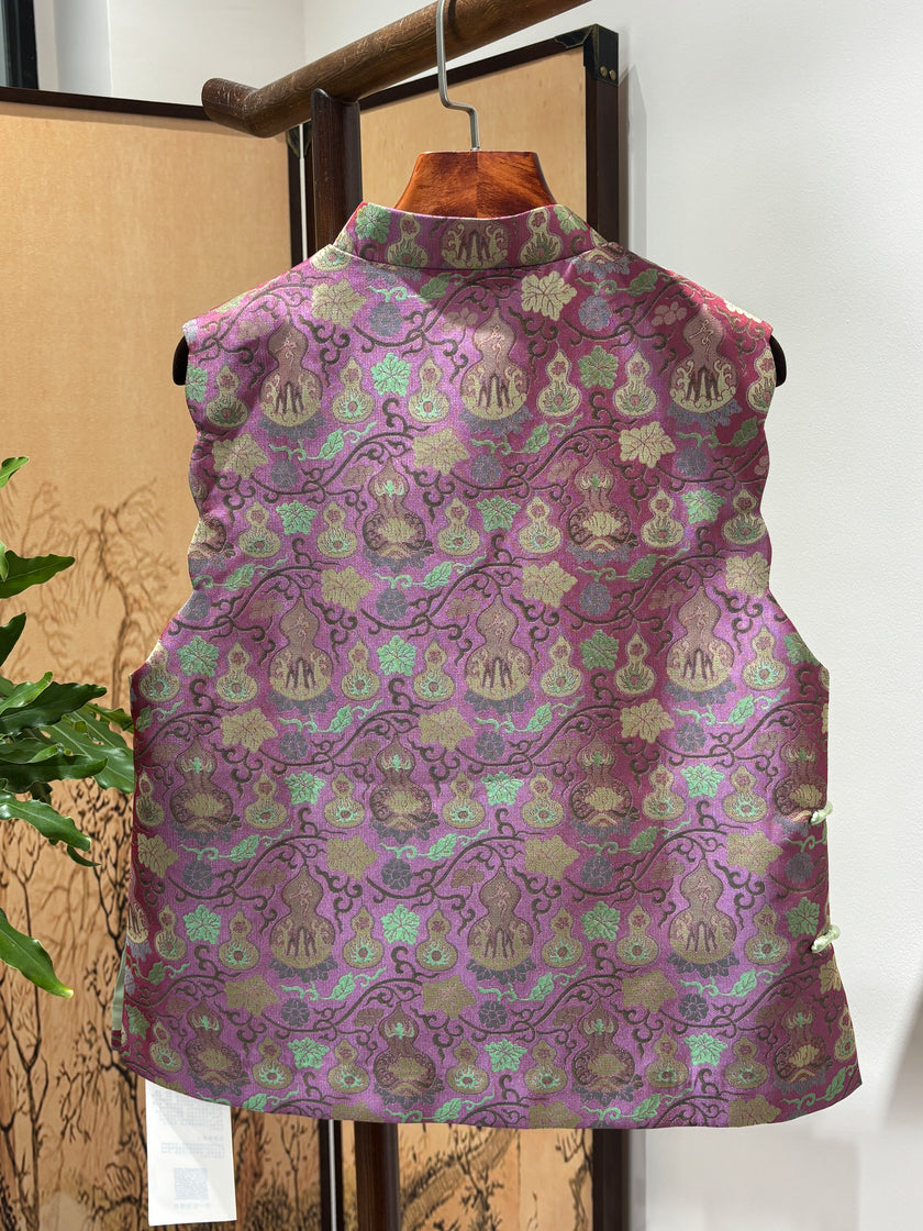 Purple Gourd-Pattern Rayon Song Brocade Vest | Luxe Orienta Modern Chinese Luxury Vest - Luxe Orienta CO., LIMITED