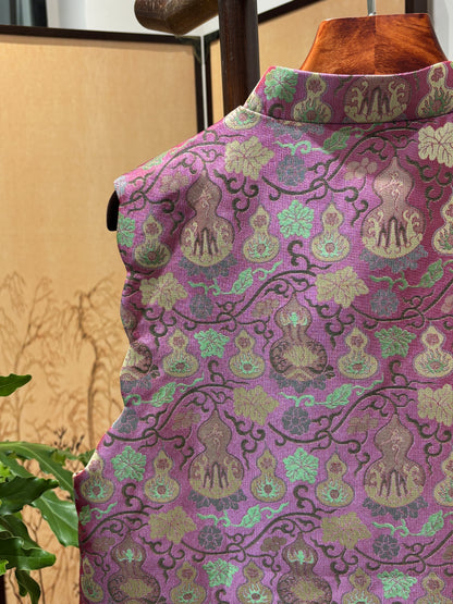 Purple Gourd-Pattern Rayon Song Brocade Vest | Luxe Orienta Modern Chinese Luxury Vest