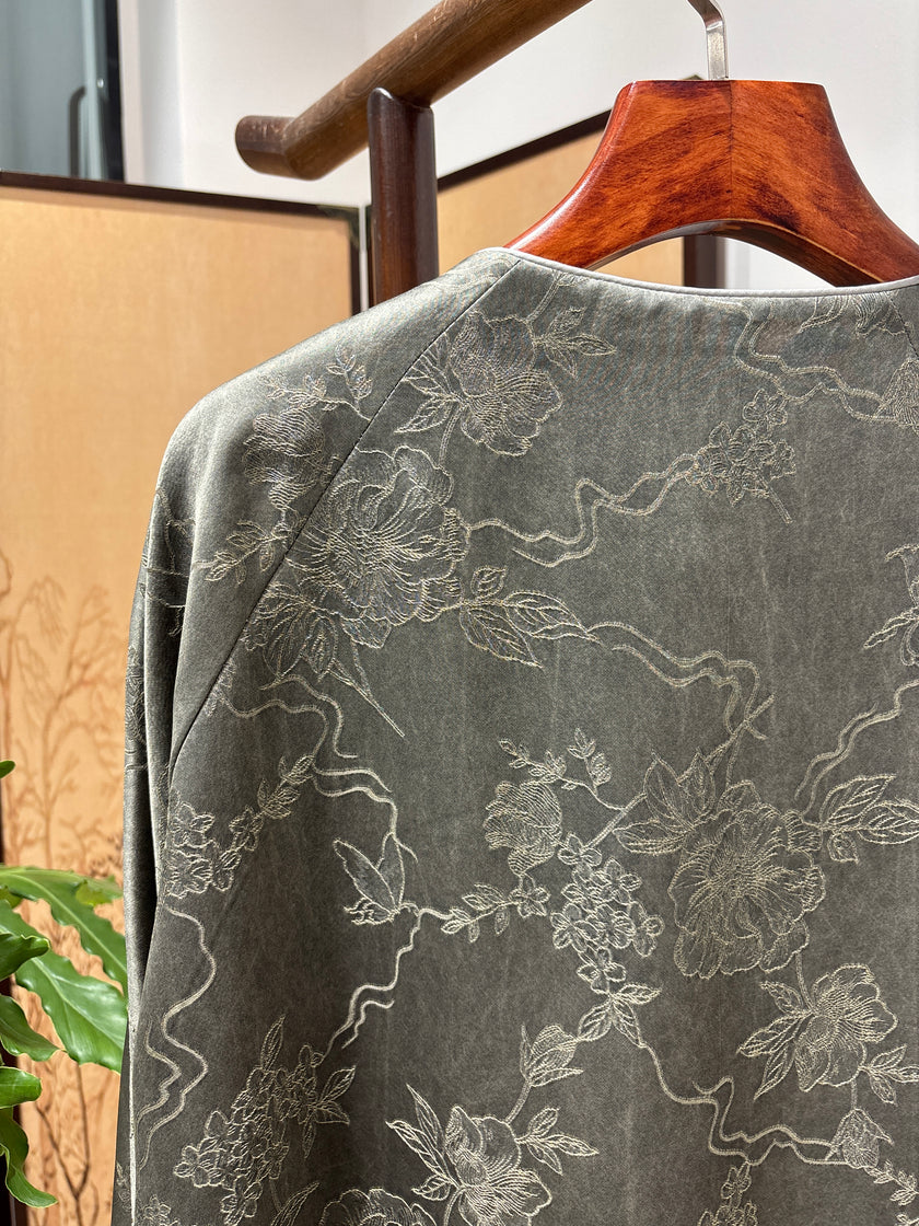 Charcoal Grey Jacquard Front-Closure Jacket | Luxe Orienta Modern Chinese Luxury Outerwear - Luxe Orienta CO., LIMITED