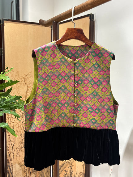Purple Patchwork Velvet Vest | Luxe Orienta Modern Chinese Vest - Luxe Orienta CO., LIMITED