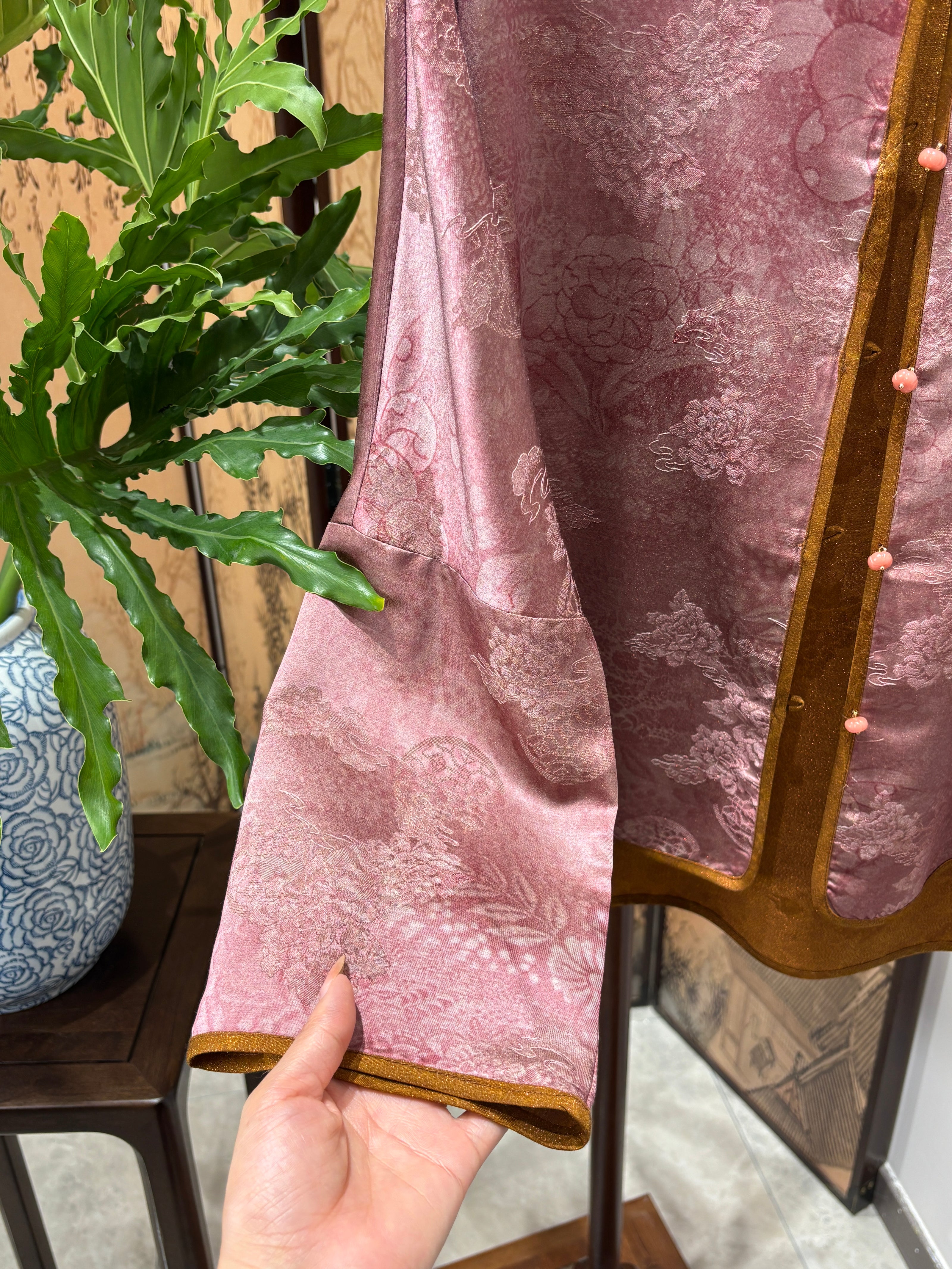 Pink Rayon Xiangyunsha Cardigan | Luxe Orienta Modern Chinese Luxury Knitwear - Luxe Orienta CO., LIMITED