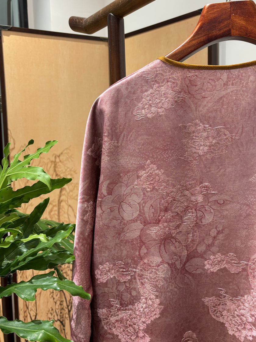 Pink Rayon Xiangyunsha Cardigan | Luxe Orienta Modern Chinese Luxury Knitwear - Luxe Orienta CO., LIMITED