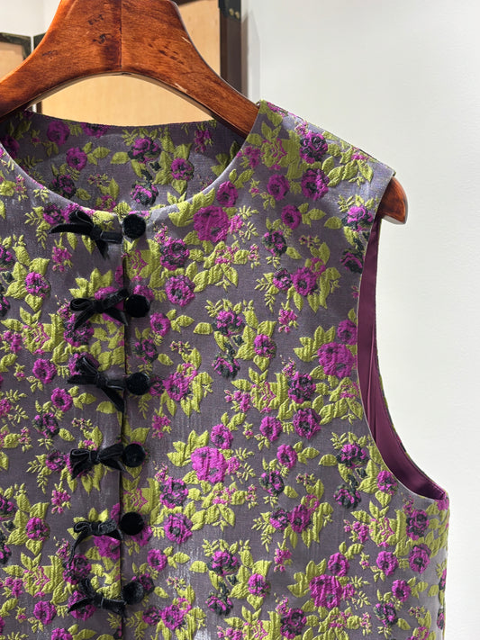 Purple Floral Velvet Patchwork Vest | Luxe Orienta Modern Chinese Vest