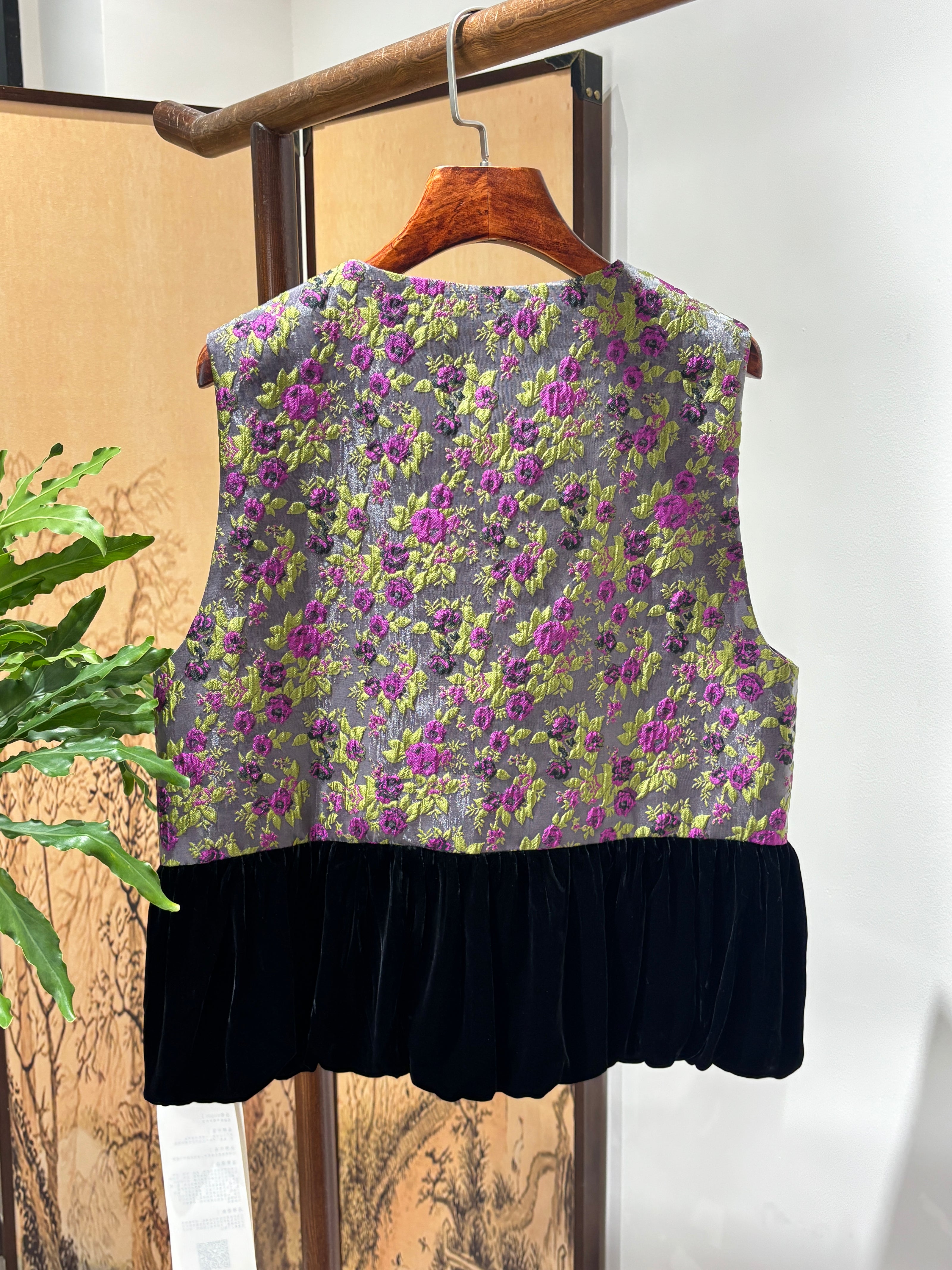 Purple Floral Velvet Patchwork Vest | Luxe Orienta Modern Chinese Vest - Luxe Orienta CO., LIMITED