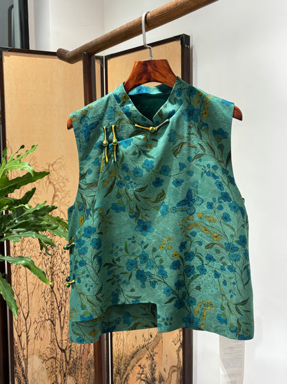Green Mulberry Silk Vest | Luxe Orienta Modern Chinese Luxury Vest