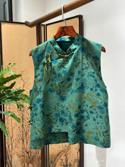Green Mulberry Silk Vest | Luxe Orienta Modern Chinese Luxury Vest - Luxe Orienta CO., LIMITED