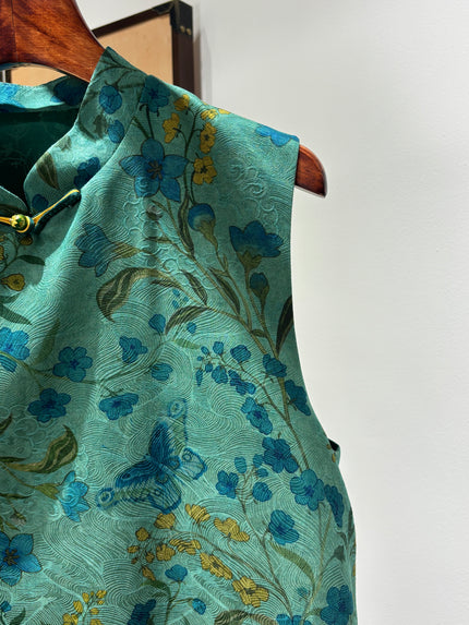 Green Mulberry Silk Vest | Luxe Orienta Modern Chinese Luxury Vest - Luxe Orienta CO., LIMITED