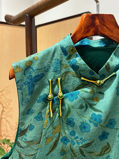 Green Mulberry Silk Vest | Luxe Orienta Modern Chinese Luxury Vest
