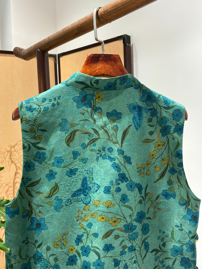 Green Mulberry Silk Vest | Luxe Orienta Modern Chinese Luxury Vest - Luxe Orienta CO., LIMITED