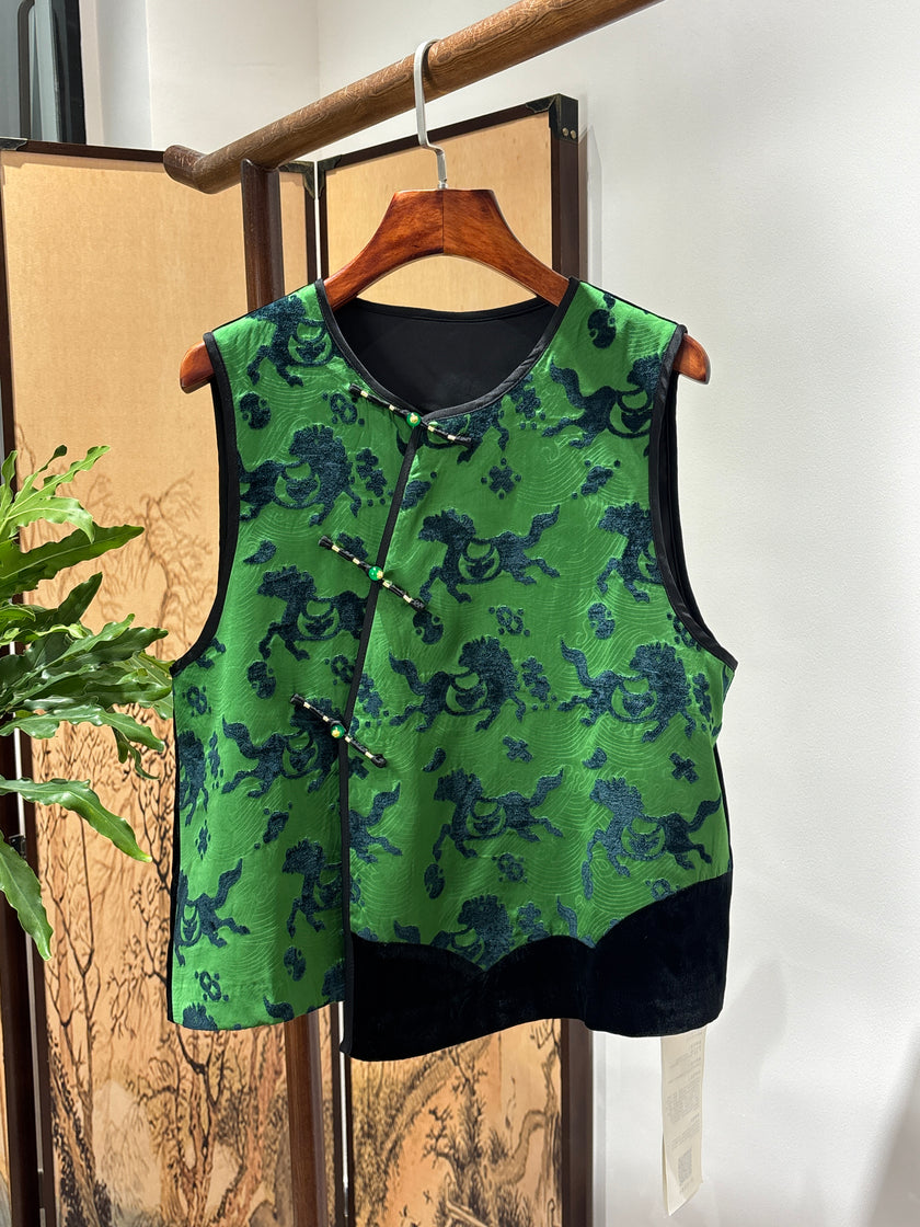Green Velvet Vest | Luxe Orienta Modern Chinese Luxury Vest - Luxe Orienta CO., LIMITED