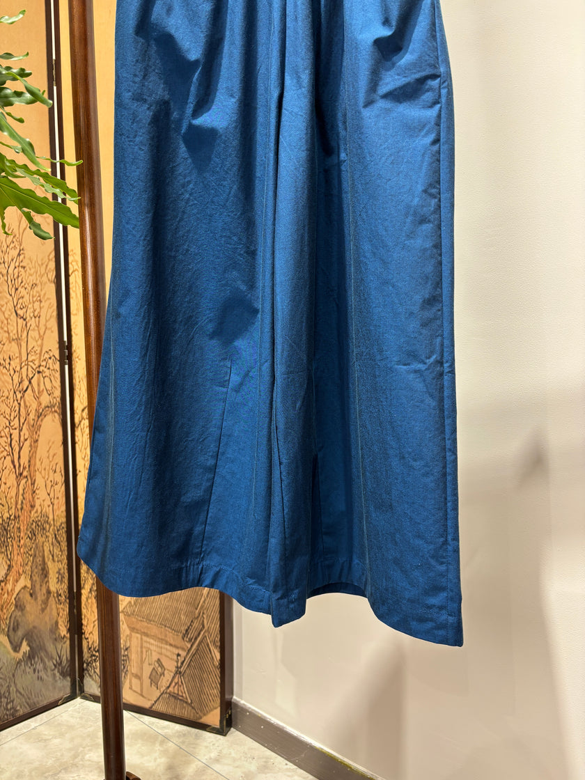 Blue Cotton Wide-Leg Pants | Luxe Orienta Modern Chinese Casual Elegance - Luxe Orienta CO., LIMITED