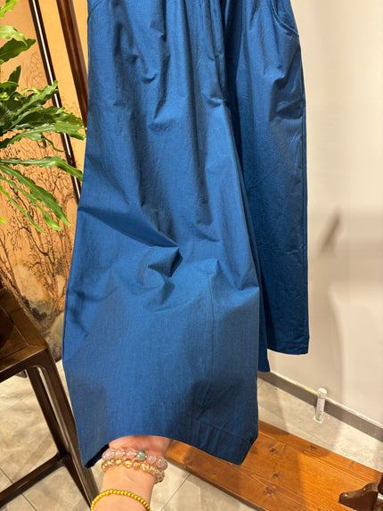 Blue Cotton Wide-Leg Pants | Luxe Orienta Modern Chinese Casual Elegance - Luxe Orienta CO., LIMITED