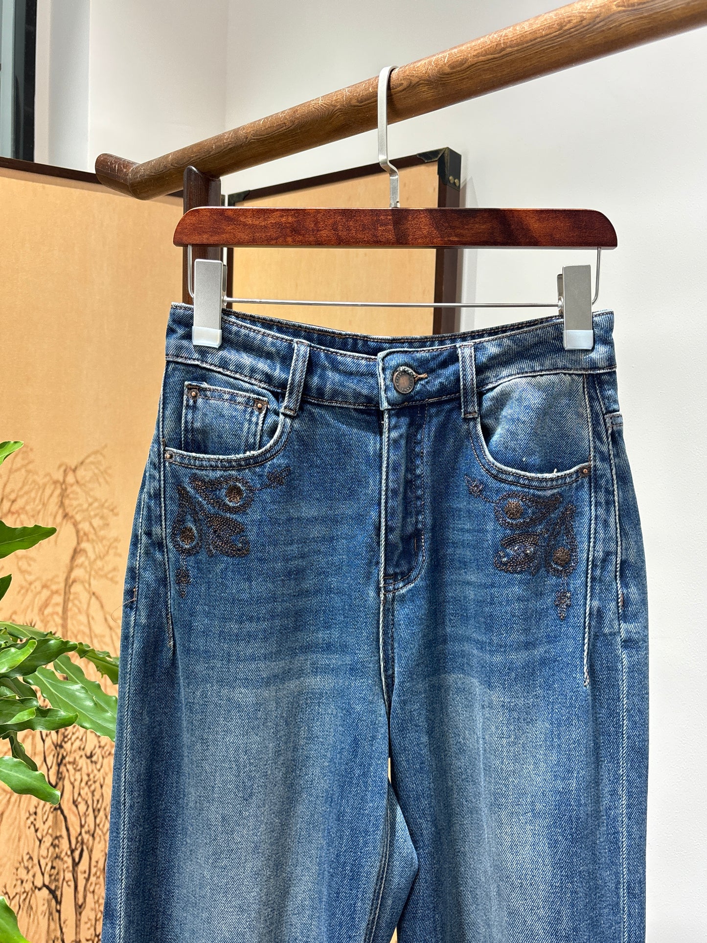 Blue Embroidered Cropped Jeans | Luxe Orienta Modern Chinese Denim