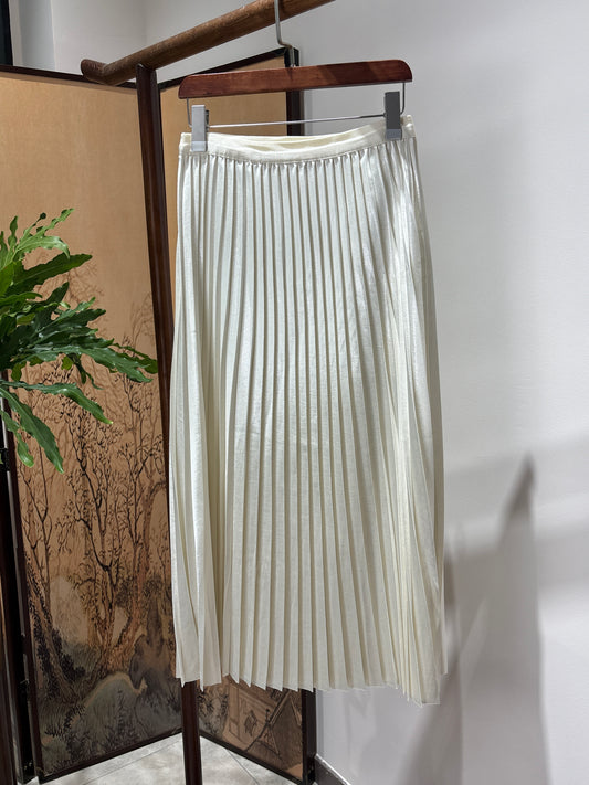 White Pleated Rayon Midi Skirt | Luxe Orienta Modern Chinese Elegant Skirt