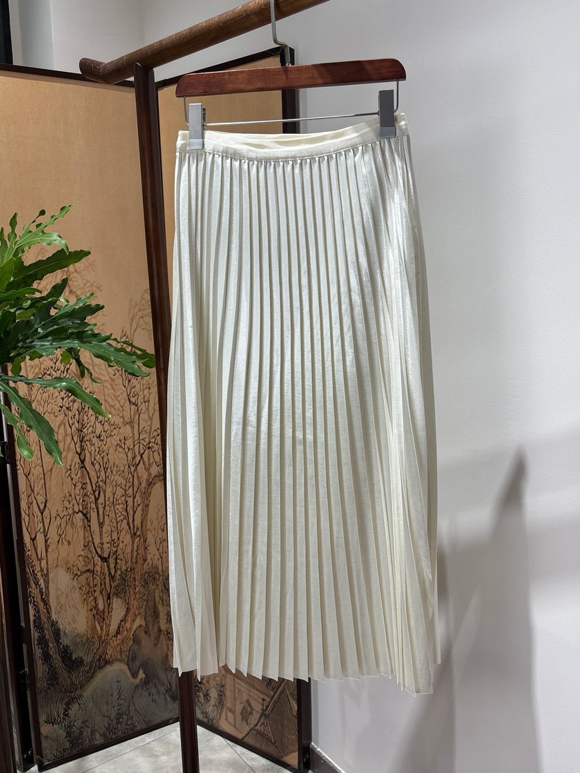White Pleated Rayon Midi Skirt | Luxe Orienta Modern Chinese Elegant Skirt - Luxe Orienta CO., LIMITED