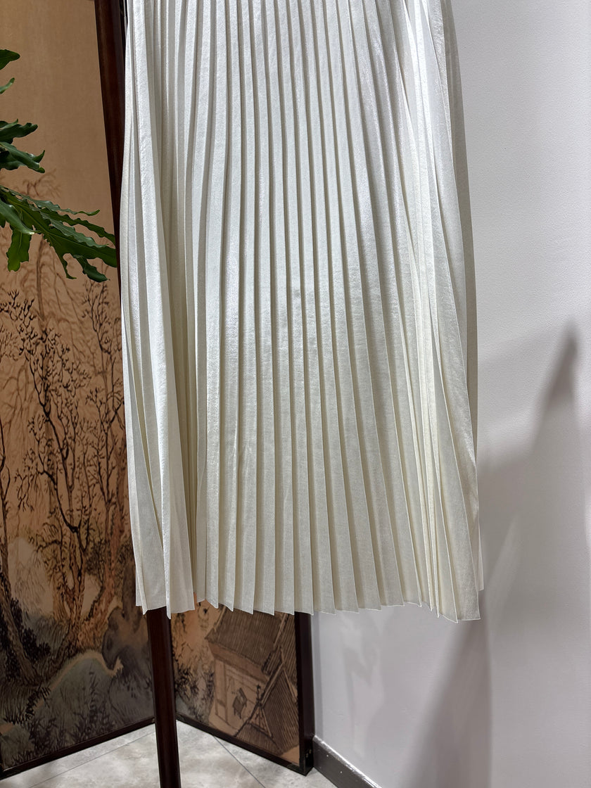 White Pleated Rayon Midi Skirt | Luxe Orienta Modern Chinese Elegant Skirt - Luxe Orienta CO., LIMITED