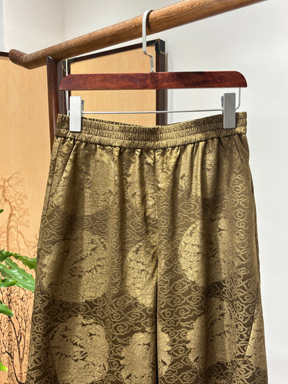 Yellow Printed Acetate Cropped Pants | Luxe Orienta Modern Chinese Elegance