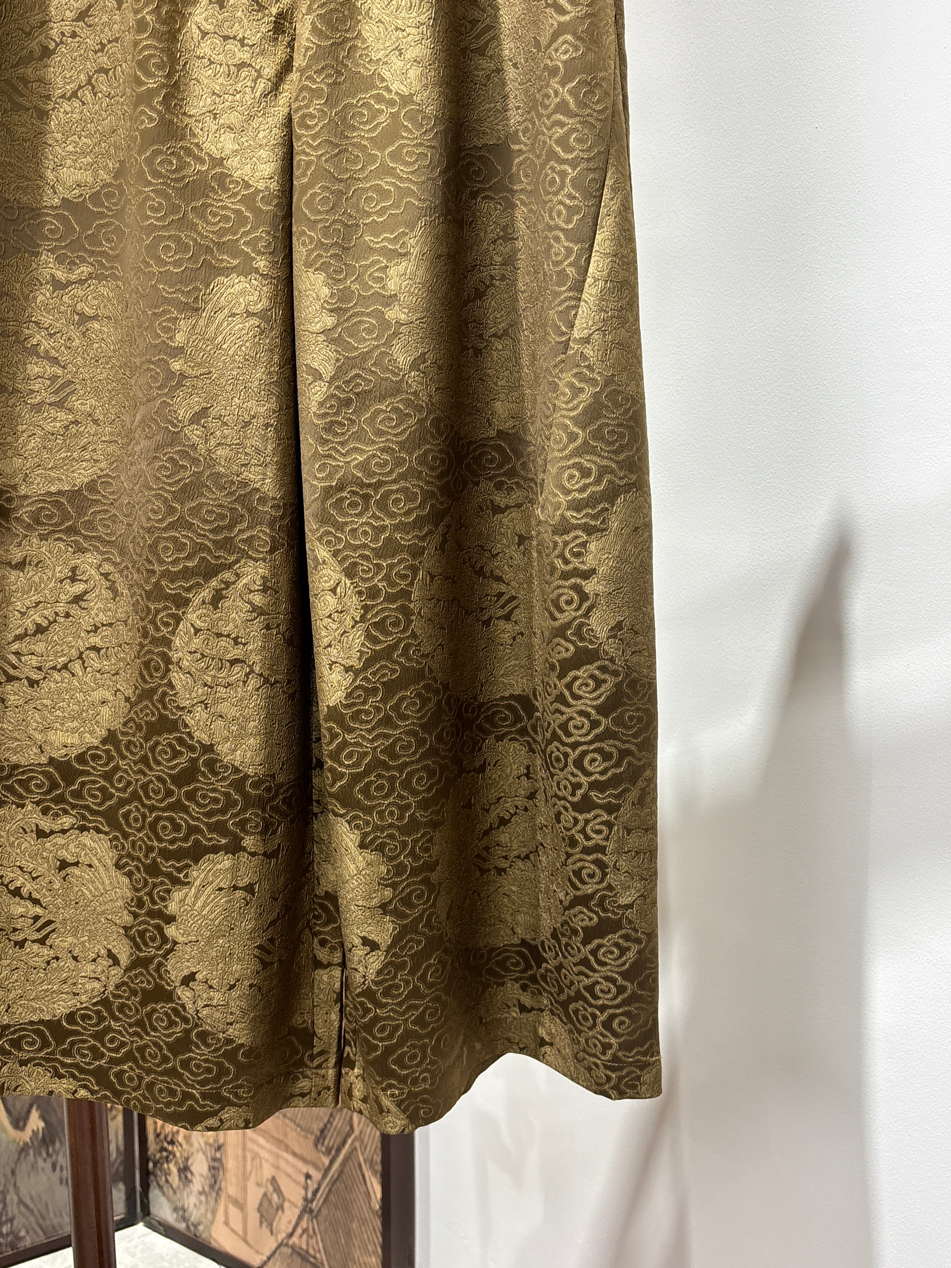 Yellow Printed Acetate Cropped Pants | Luxe Orienta Modern Chinese Elegance - Luxe Orienta CO., LIMITED