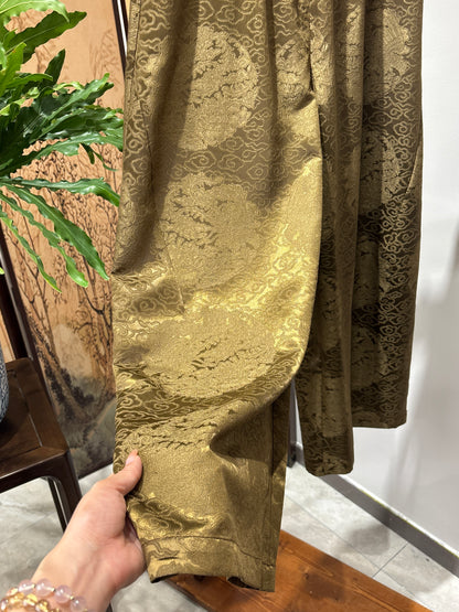 Yellow Printed Acetate Cropped Pants | Luxe Orienta Modern Chinese Elegance