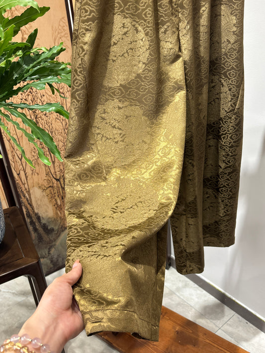 Yellow Printed Acetate Cropped Pants | Luxe Orienta Modern Chinese Elegance