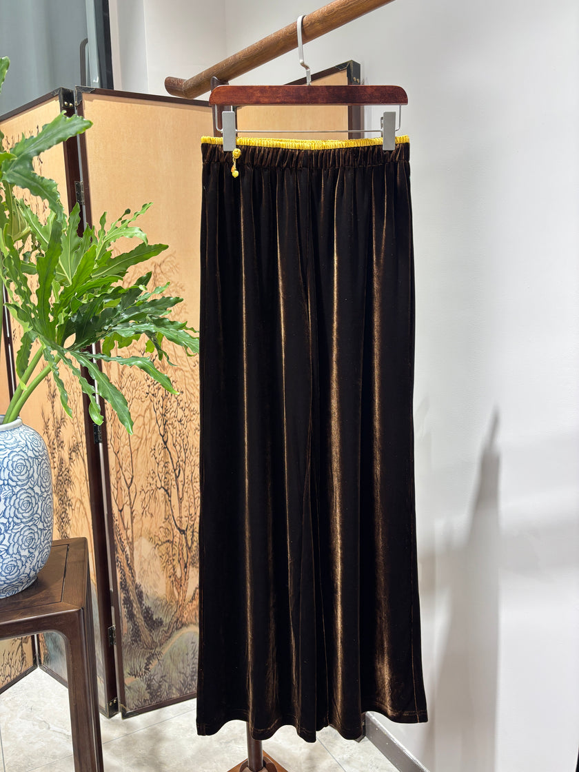 Brown Velvet Pants | Luxe Orienta Modern Chinese Luxury Trousers - Luxe Orienta CO., LIMITED