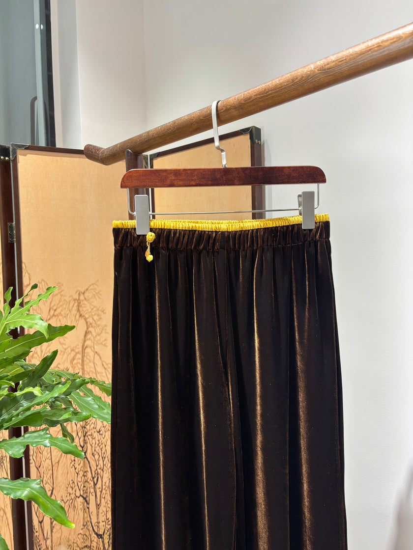 Brown Velvet Pants | Luxe Orienta Modern Chinese Luxury Trousers - Luxe Orienta CO., LIMITED