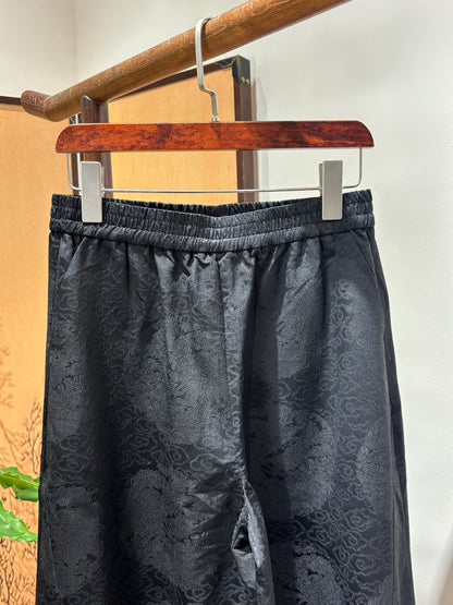 Black Printed Acetate Cropped Pants | Luxe Orienta Modern Chinese Elegance