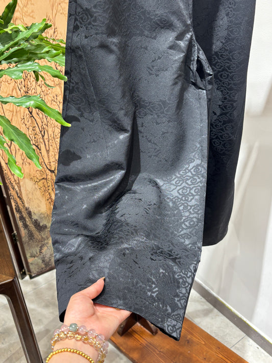 Black Printed Acetate Cropped Pants | Luxe Orienta Modern Chinese Elegance