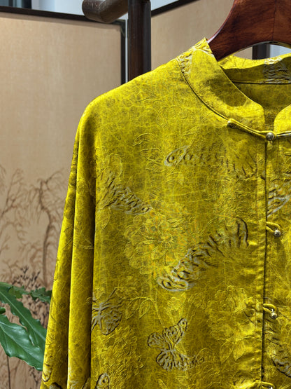 Yellow Rayon Embroidered Jacket | Luxe Orienta Modern Chinese Luxury Outerwear