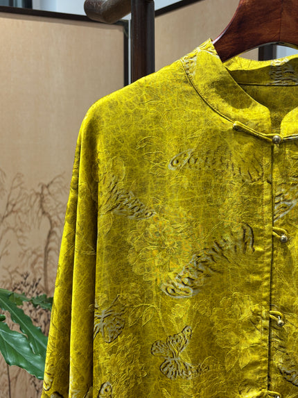 Yellow Rayon Embroidered Jacket | Luxe Orienta Modern Chinese Luxury Outerwear - Luxe Orienta CO., LIMITED