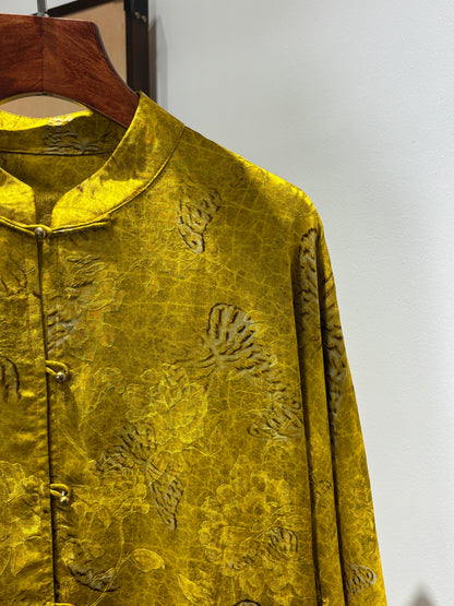 Yellow Rayon Embroidered Jacket | Luxe Orienta Modern Chinese Luxury Outerwear